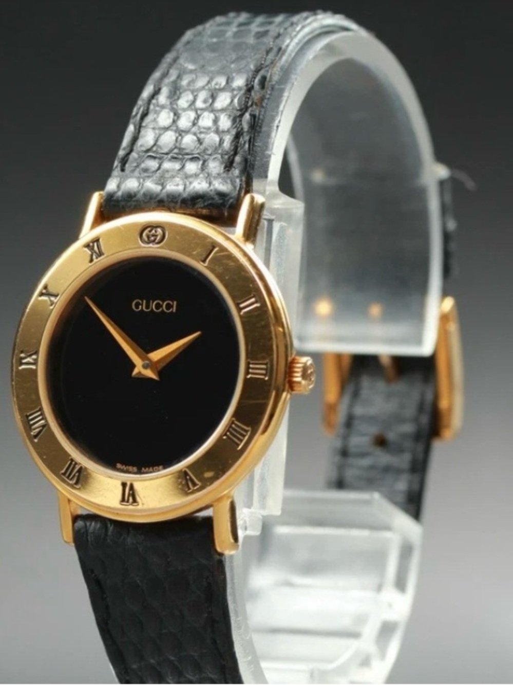 Gucci Black Dial Gold-Tone Roman Numeral Women's Watch